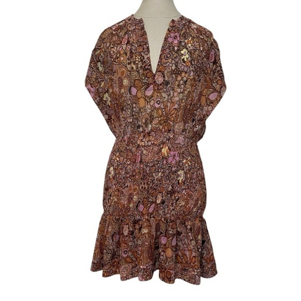 ALC‎ Carly Smocked Silk Mini Dress Psychedelic Floral Boho Size 0